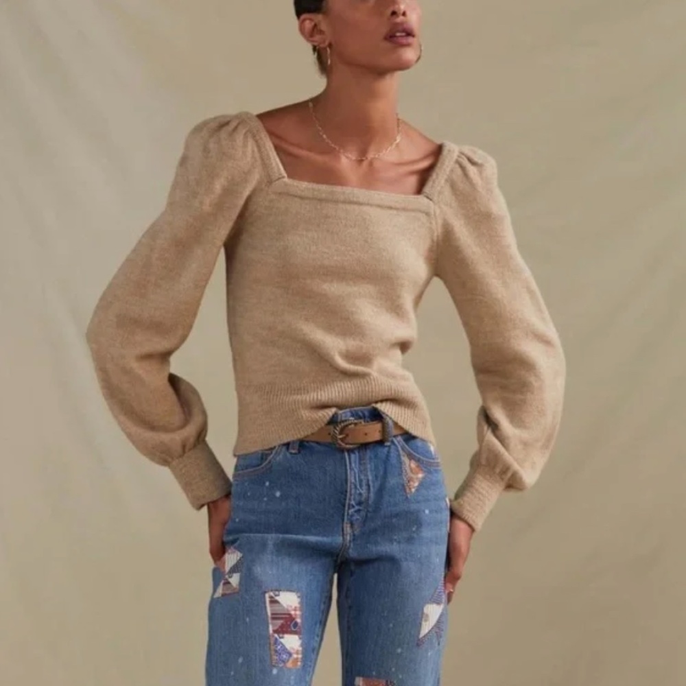 Anthropologie Tan Square Neck Sweater